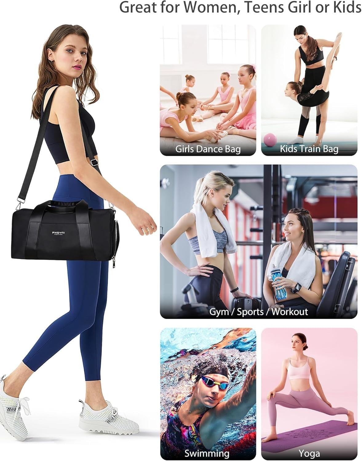 Compact Sports Gym Bag for Women & Girls and Kids, Cute Mini Duffle Bag with ...